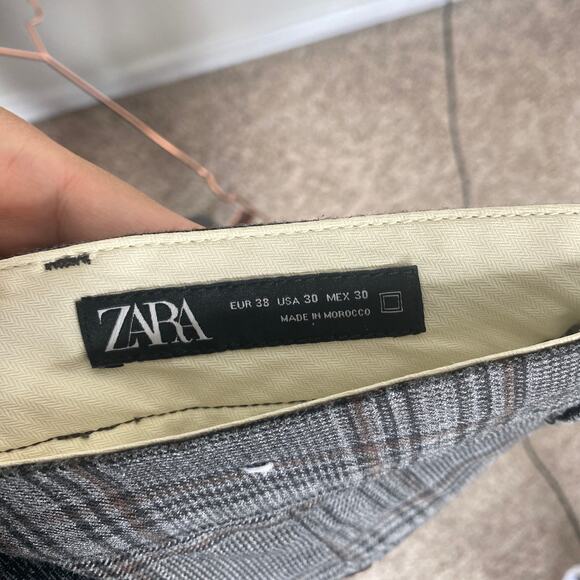 Zara Womens Pants Trousers Size 30 Gray Wool Academia Work Career Plaid Office - Picture 3 of 5